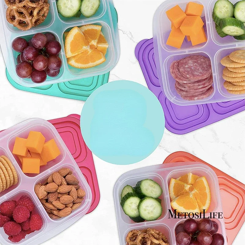 Food Snacks For School - Kunststoff-Bento-Snackbox, wiederverwendbar, 4 Fächer, auslaufsichere Behälter