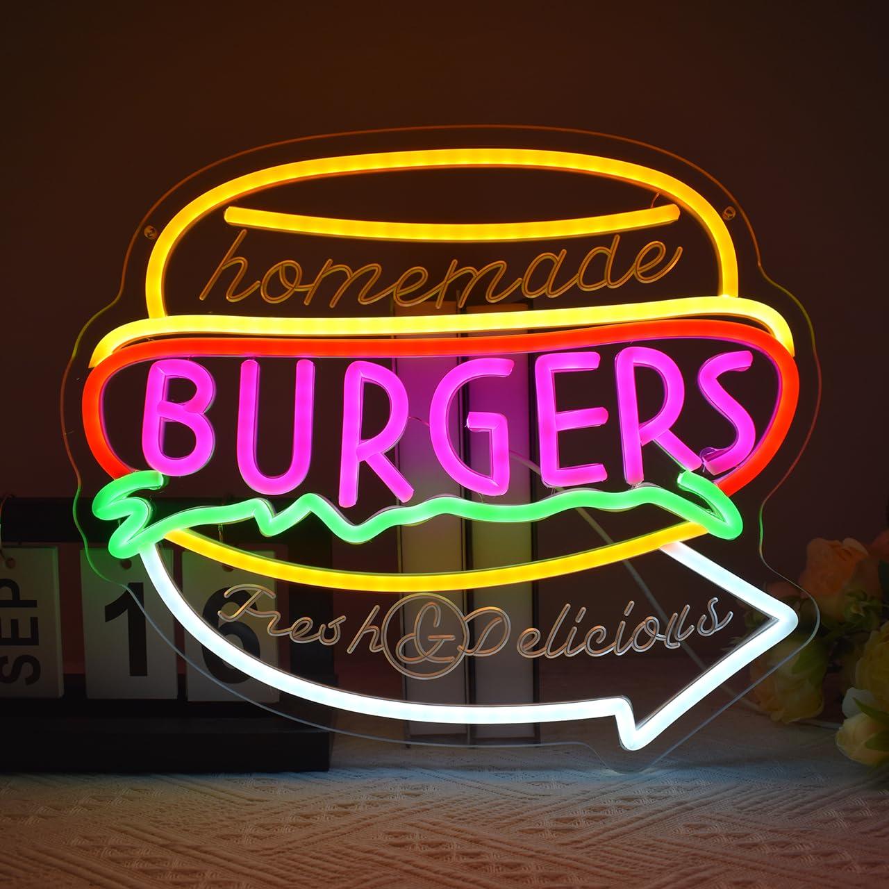 Homemade Food Snacks - Selbstgemachte Burger Neonleuchte USB Dimmbare LED-Neonlichter